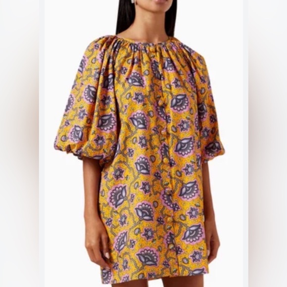 Rhode Paloma Dress in Gold Lotus‎ Print Oversized Button Resort Chic Medium - Picture 3 of 15